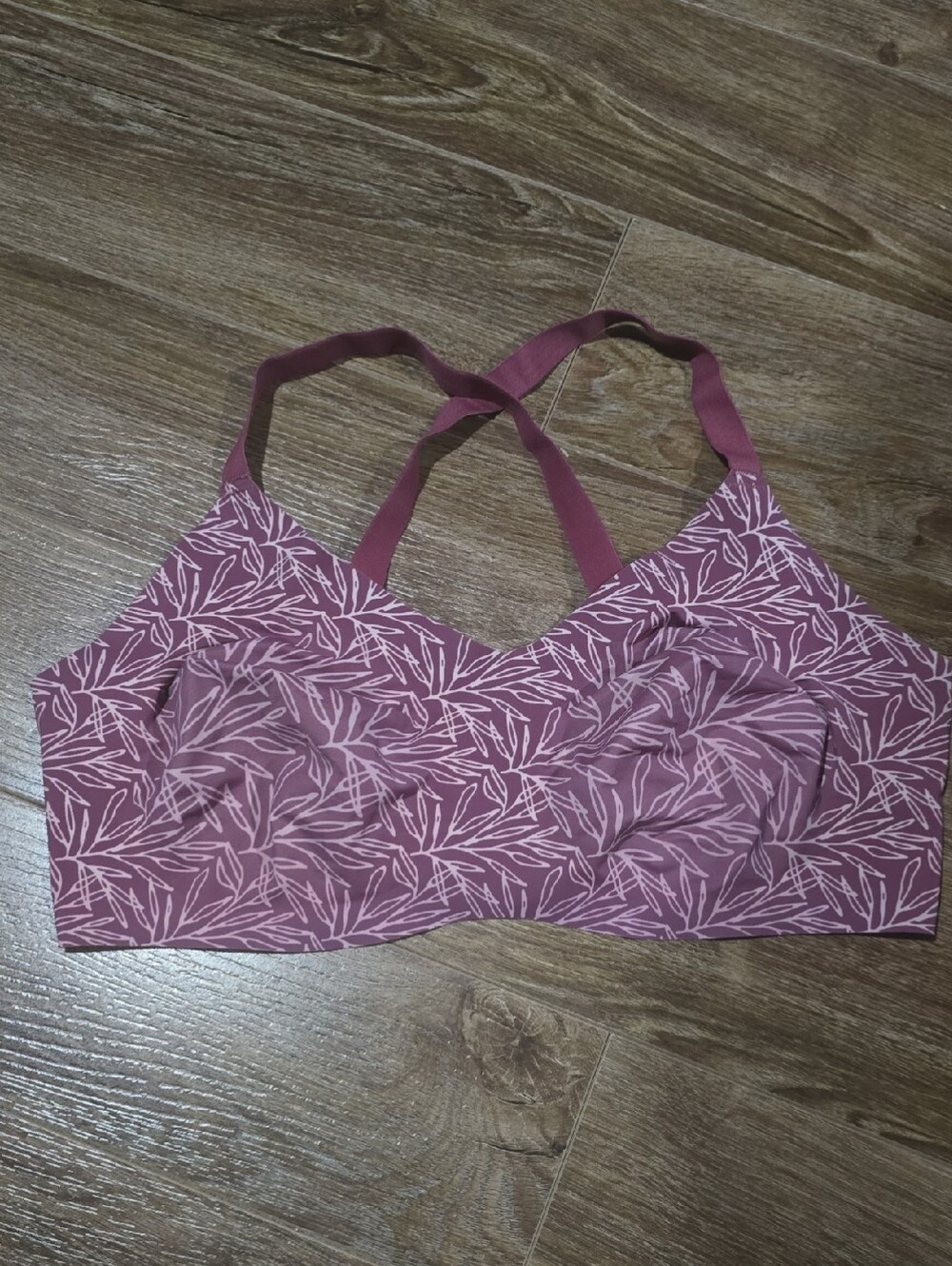 knix Dusty Rose Leaf-Print Bralette with Cross-Back Straps